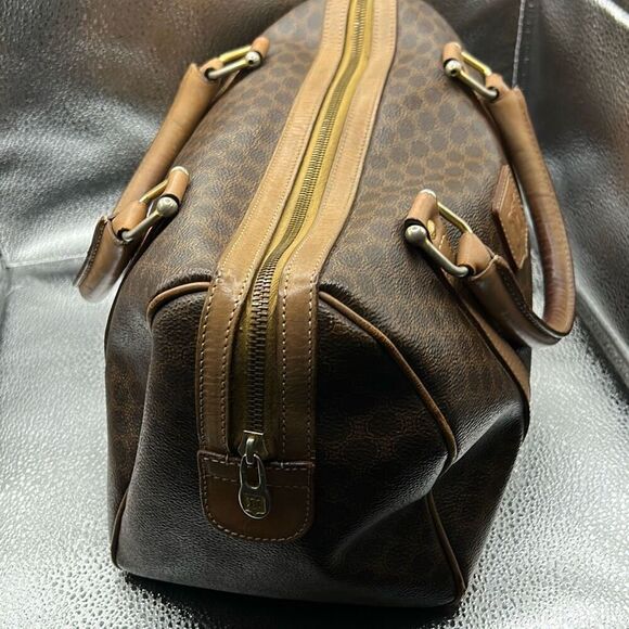 Celine Boston 30 Bag Brown Tan Signature Lattice Logo Print Top Handle Duffle - Picture 2 of 16